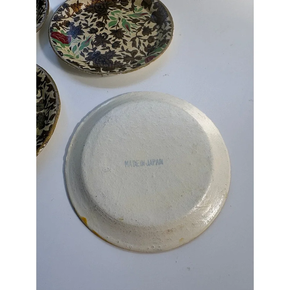 Vintage Made in Japan Papier Mache Floral Coaster Set of 8 with Matching Box